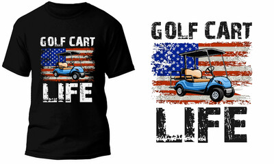 Wall Mural - Golf Cart Life American Flag T Shrt Design