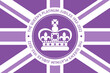 The Queen's Platinum Jubilee celebration sign crown in circle with union jack flag in purple color. Vector flat illustration. Design for greeting  card, banner, flyer