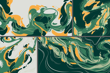 Wall Mural - abstract art backgrounds, modular painting arts with green and yellow liquid stains, swirls, shapes,
