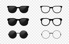 Set Of Vector Glasses Png. Sunglasses On An Isolated Transparent Background. Glasses Frame, Glasses Silhouette PNG.