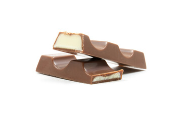  Closeup of broken milk chocolate bar on white