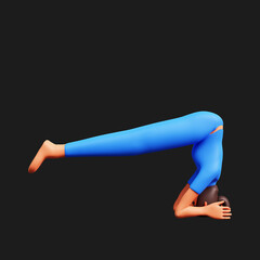 Poster - 3D Young Lady Practicing Yoga At Head Against Black Background.