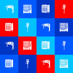 Canvas Print - Set Electric drill machine, Vending, Telephone and Construction jackhammer icon. Vector