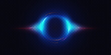 Vector Glow Of Circular Round Element, Abstract Radial Motion Lines, Swirl Flare, Particles And Bright Energy Rays On Dark Transparent Background. Neon Luminous Circle, Black Hole Light Effect.