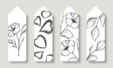 Wall Mural - bookmarks with flowers, leaves and hearts . bookstore label or flyer. vector illustration.