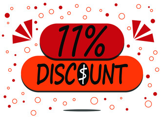 11% percent discount label isolated on white background. Special promo off price reduction badge vector illustration in red and orange.