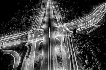 Wall Mural - Megacity Highway at night with light trails in shanghai china.