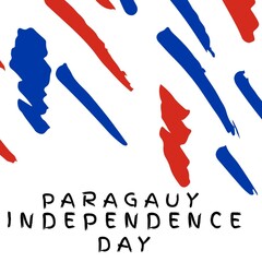 Sticker - Illustrative image of red and blue scribbles with paraguay independence day text on white background