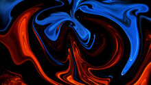 Colorful Blending Ink Curves. Colorful Marble Like Color Mix Abstract Background. Blue, Red