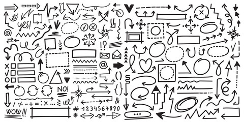 Collection hand drawn arrows. Set simple arrows isolated on white background. Arrow mark icons. Arrow paint - stock vector