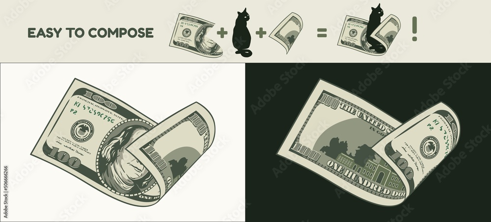 America Banknote Design Folded american 100 dollar banknote with front and reverse side ...