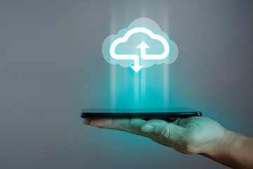 Wall Mural - businessman or information technologist with cloud computing icon and tablet.