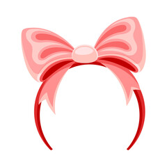 Wall Mural - Carnival Hairband with Pink Ribbon Bow as Head Accessory for Festive Party Celebration Vector Illustration