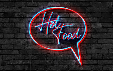 Hot Food Neon Sign on a dark wall