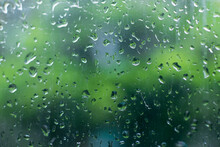Raindrops Falling On Glass, Abstract Blurs - Monsoon Stock Image Of Kolkata (formerly Calcutta) City , West Bengal, India