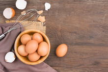 Chicken Eggs In A Wooden Bowl Farm Fresh Organic Eggs Laid On A Rustic Wood