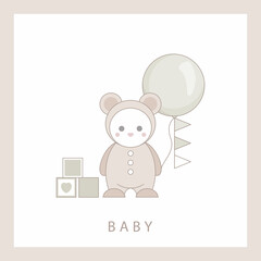 Wall Mural - Baby Shower Card. Trendy baby and children elements