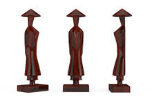 Red Wood Statuettes As Symbol Of Vietnam Woman Or Man. 3d Rendering