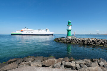 Canvas Print - Lighthouse Molenfeuer Westmole, Warnemünde, Rostock, Mecklenburg-Vorpommern, Germany