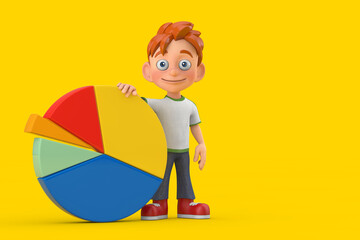 Aufkleber - Cartoon Little Boy Teen Person Character Mascot with Info Graphics Business Pie Chart. 3d Rendering