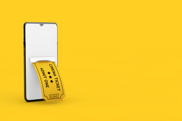 Poster - Online Buy Cinema Ticket Concept. Mobile Smartphone with Buying Cinema Ticket. 3d Rendering