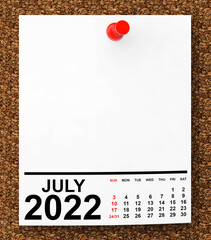 Aufkleber - Calendar July 2022 on Blank Note Paper. 3d Rendering