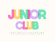 Vector creative logo Junior club. Modern Colorful Font for Kids. Creative Alphabet Letters and Numbers set