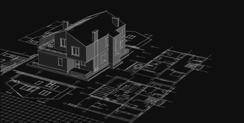 architecture house plan 3d illustration