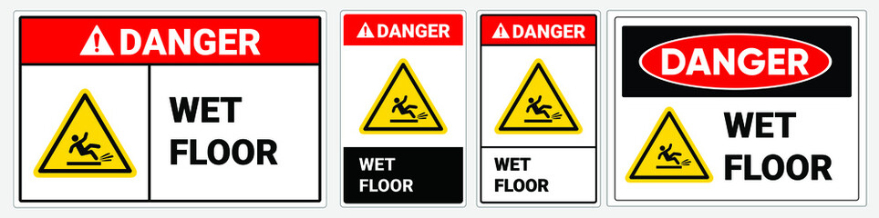 Wall Mural - Danger Wet floor sign. Isolated flat vector illustration. Safety sign 