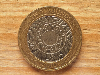 2 Pounds coin, reverse side, currency of the UK