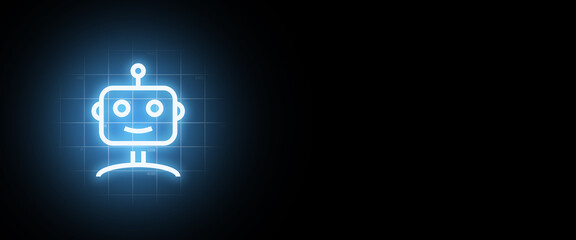 robot head in the form of a hologram with copy space