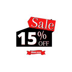 15% off sale and shop now with online discount black and red design 