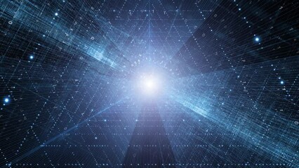 Wall Mural - binary code tunnel network loop motion graphic.