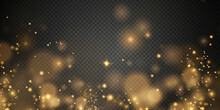 Christmas Background. Powder PNG. Magic Shining Gold Dust. Fine, Shiny Dust Bokeh Particles Fall Off Slightly. Fantastic Shimmer Effect.	