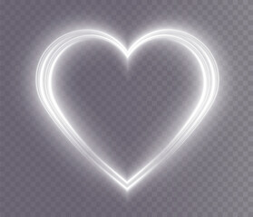 Wall Mural - heart white with flashes isolated on transparent background. light heart for holiday cards, banners,