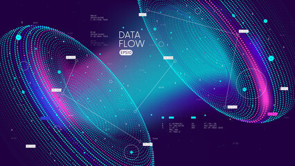 Futuristic technology for processing information analysis and sorting big data, two big database, sharing and structuring information in digital space, vector illustration