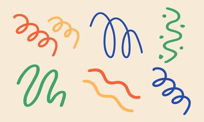 Wall Mural - A set of various multicolored hand drawings on a light background. Modern fashion illustration. Flat design, cartoon drawing, vector.