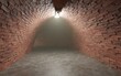 3D rendering, realistic illustration of a brick underground bunker tunnel. Volumetric light, dust in the air. A bomb shelter from the war