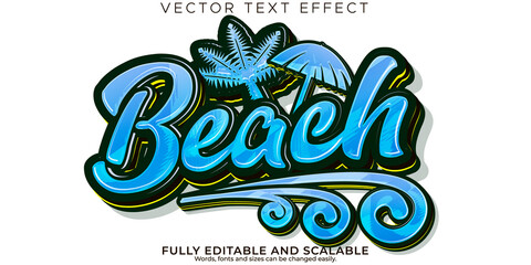 Summer beach text effect, editable modern lettering typography font style