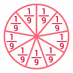 Poster - one ninth fraction circle with fraction number