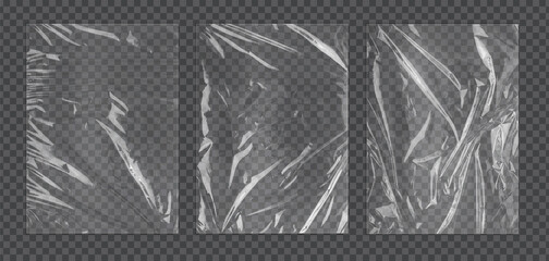 Realistic plastic wrap texture set. Stretched polyethylene cover