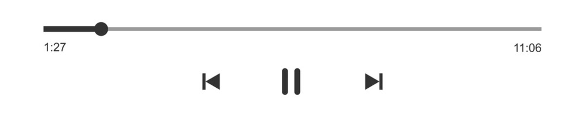 Wall Mural - Loading bar with time slider, pause, rewind and fast forward buttons. Video or audio player playback panel. Simple template of media player interface. Vector graphic illustration