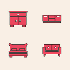 Canvas Print - Set Sofa, Furniture nightstand, and Big bed icon. Vector