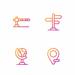 Sticker - Set line Location, Earth globe, Parking car barrier and Road traffic sign. Gradient color icons. Vector