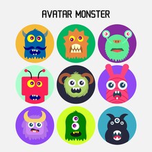 A Set Of Cute Avatar Monster Flat Design Illustrations
