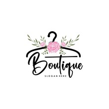 The Concept Of A Coat Hanger Logo With Roses For The Clothing Collection Boutique Logo Template