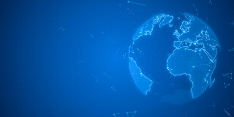 Wall Mural - blue wireframe earth globe global network connection, world map design for digital internet communic