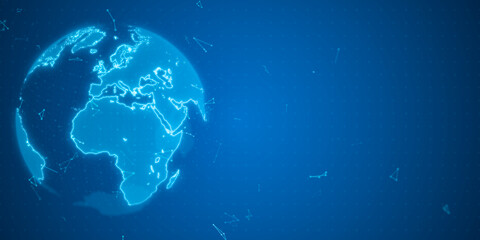 Wall Mural - blue wireframe earth globe global network connection, world map design for digital internet communic