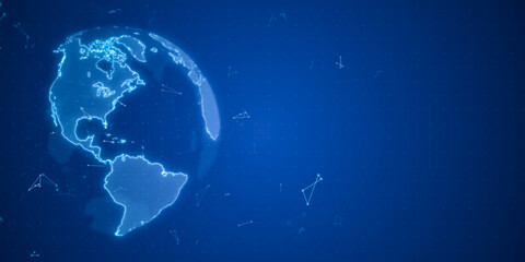 Wall Mural - blue wireframe earth globe global network connection, world map design for digital internet communic