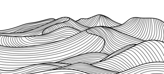 Wall Mural - Mountain Landscape Line Art Drawing. Mountain Line Art Background. Landscape Abstract Illustration. Vector EPS 10